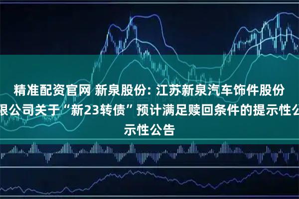 精准配资官网 新泉股份: 江苏新泉汽车饰件股份有限公司关于“新23转债”预计满足赎回条件的提示性公告